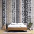 Tapet Personalizat Retro Vintage cu modele tribale si aztece dispuse vertical in nuante de bej si gri - AZTEC STRIPES