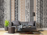 Tapet Personalizat Retro Vintage cu modele tribale si aztece dispuse vertical in nuante de bej si gri - AZTEC STRIPES