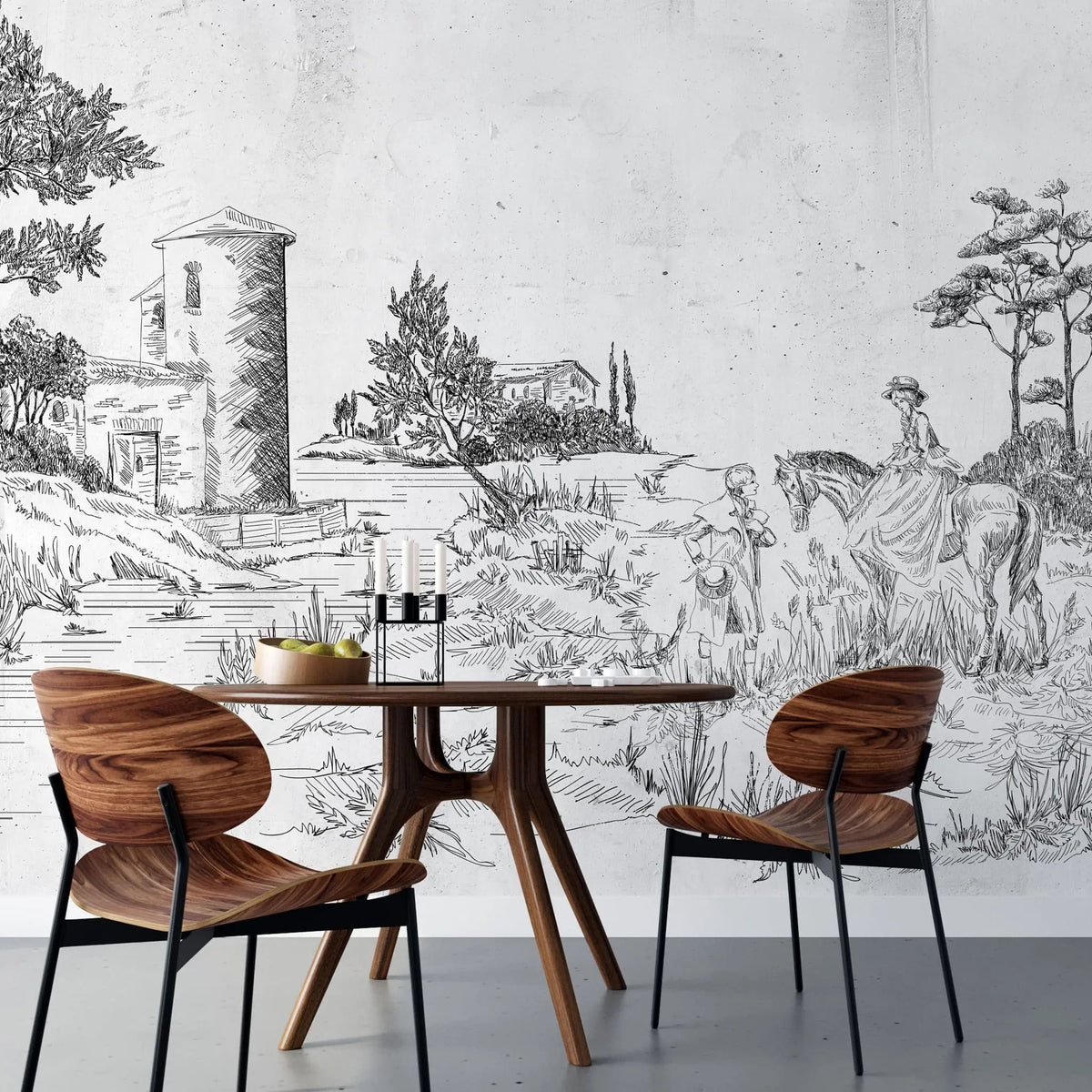 Tapet personalizat victorian de tip schita cu peisaj din suburbia marocana din secolul al xvii lea moroco sketch