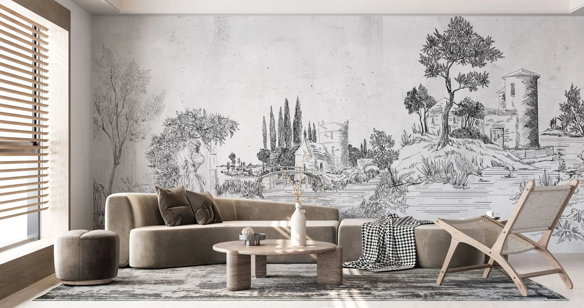 Tapet personalizat victorian de tip schita cu peisaj din suburbia marocana din secolul al xvii lea moroco sketch