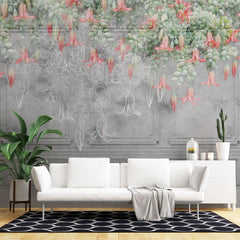 Tapet personalizat victorian cu floarea sarmienta pe un perete gri de inspiratie arhitecturala victoriana sarmienta scandens
