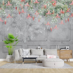 Tapet personalizat victorian cu floarea sarmienta pe un perete gri de inspiratie arhitecturala victoriana sarmienta scandens