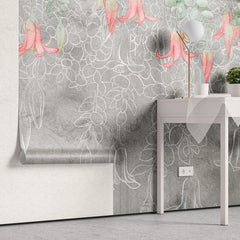 Tapet personalizat victorian cu floarea sarmienta pe un perete gri de inspiratie arhitecturala victoriana sarmienta scandens