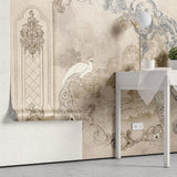 Fototapet personalizat victorian cu elemente vintage specifice erei victoriene si pauni albi white peacock