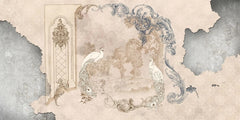 Fototapet personalizat victorian cu elemente vintage specifice erei victoriene si pauni albi white peacock