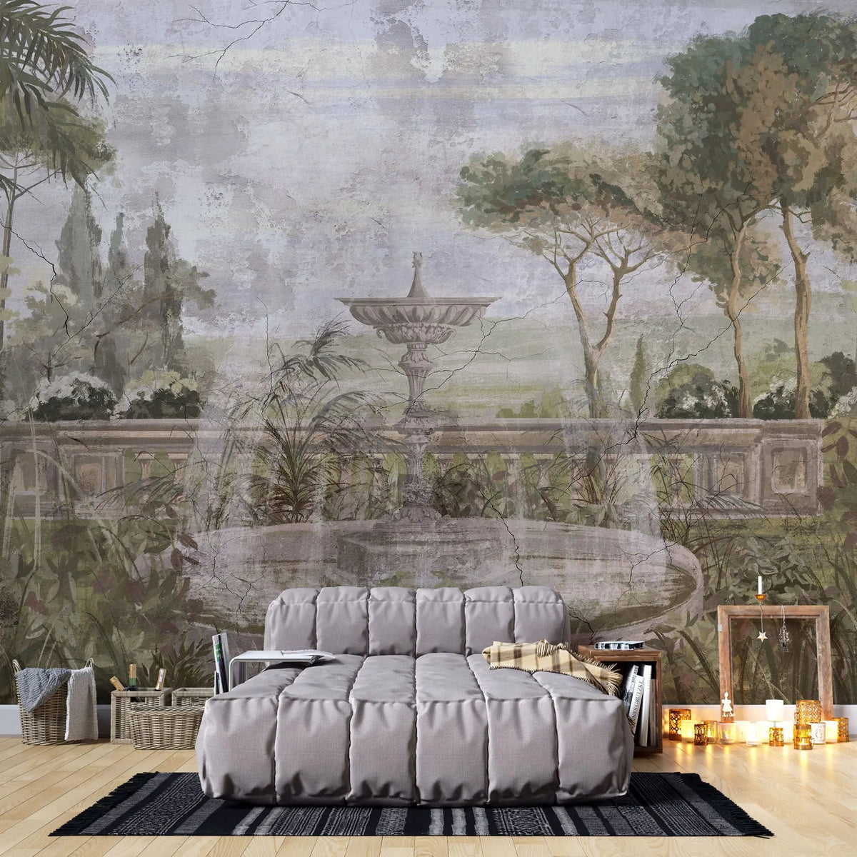 Tapet personalizat victorian cu fantana intr o gradina in stil victorian the fountain