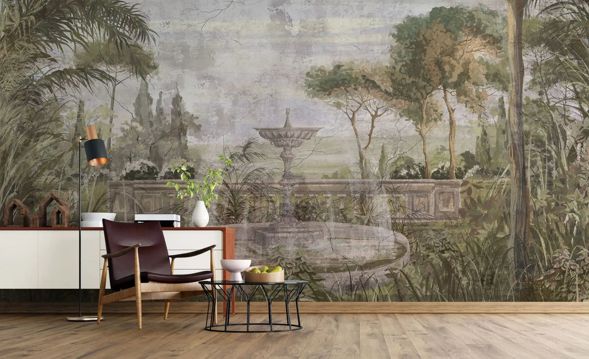 Tapet personalizat victorian cu fantana intr o gradina in stil victorian the fountain