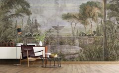 Tapet personalizat victorian cu fantana intr o gradina in stil victorian the fountain