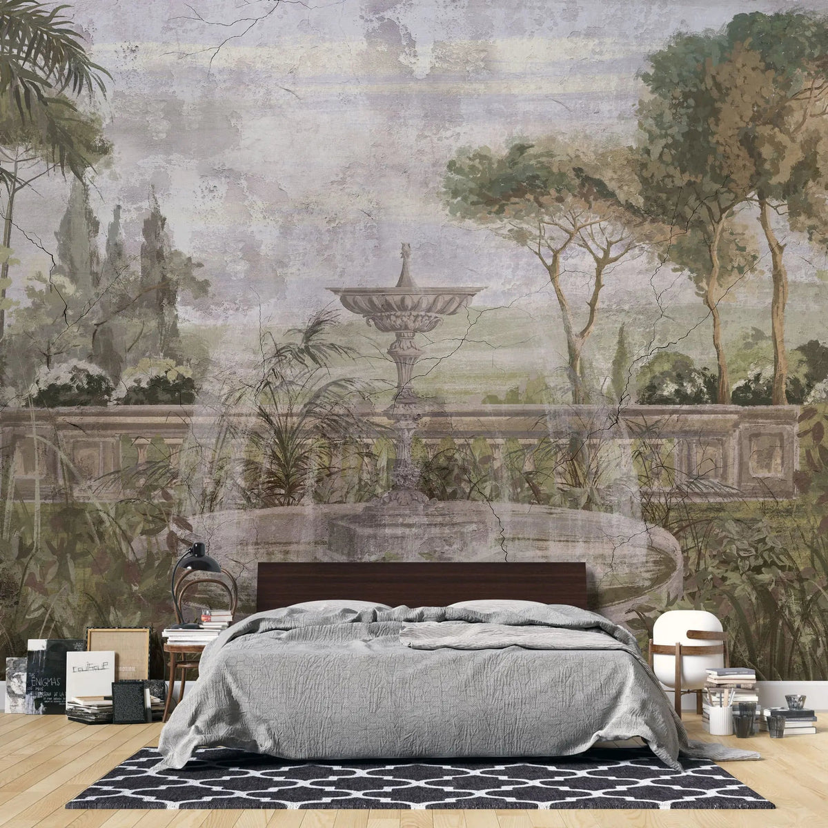 Tapet personalizat victorian cu fantana intr o gradina in stil victorian the fountain