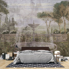 Tapet personalizat victorian cu fantana intr o gradina in stil victorian the fountain
