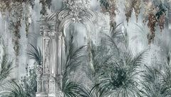 Tapet personalizat victorian cu gradina salbatica cu fundal verde menta victorian minty wild garden