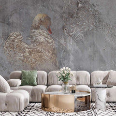 Tapet personalizat victorian cu gasca pe un fundal gri in stil victorian victorian goose