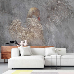 Tapet personalizat victorian cu gasca pe un fundal gri in stil victorian victorian goose