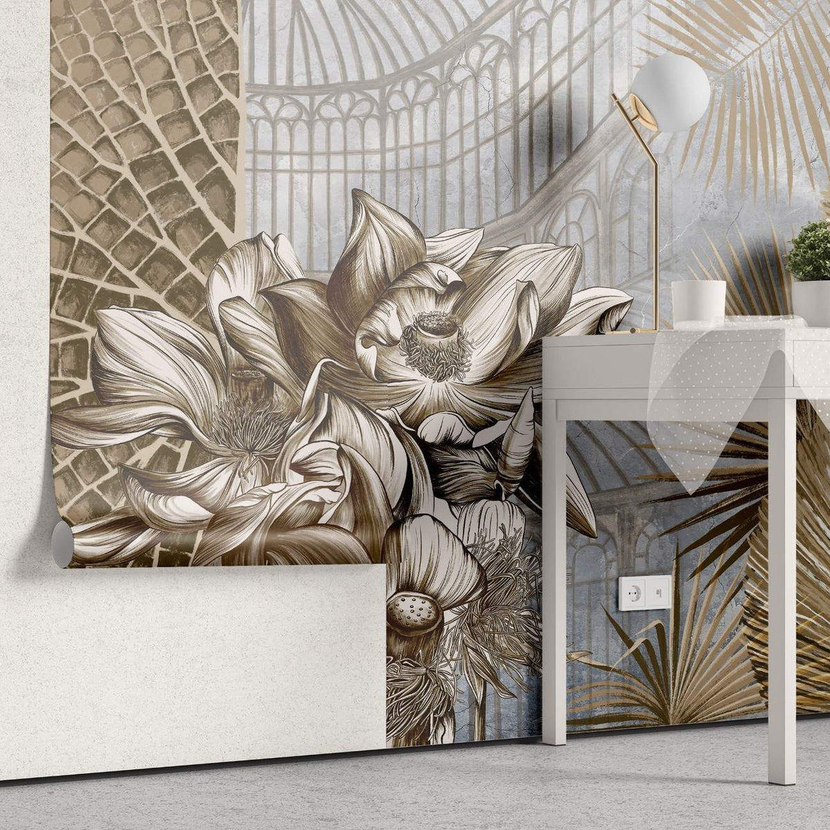 Tapet personalizat victorian sera florala oaza verdeata detalii botanice luxuriante farmec gradinilor victoriene floral greenhouse