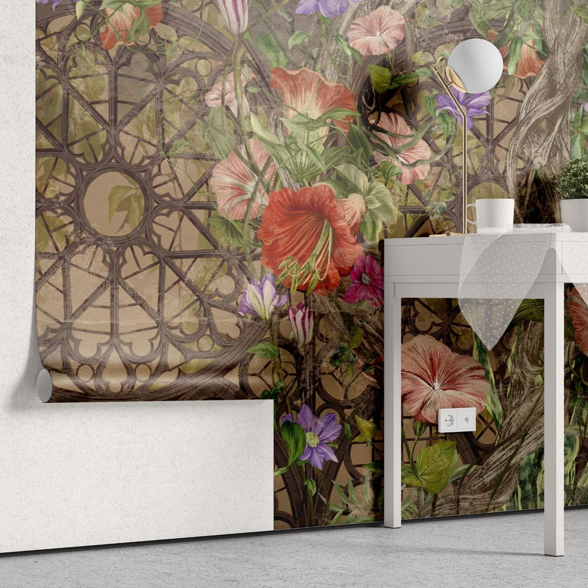 Tapet personalizat victorian design floral vitralii recreeaza arta culori vibrante vitraliilor clasice lumina eleganta artistica floral stained glass