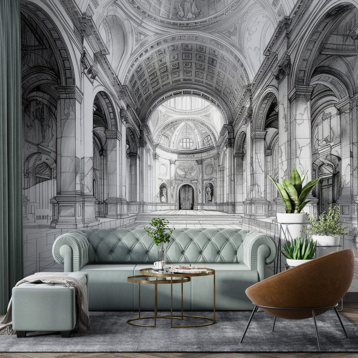 Tapet Personalizat Victorian cu schita arhitecturala al unei cladiri in stil italian - ECHOES OF ROME