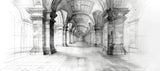 Tapet Personalizat Victorian cu schita arhitecturala al unei hol cu coloane cu viziune in spatiu - HALLWAY OF ANTIQUITY