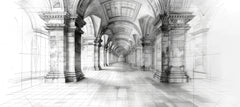 Tapet Personalizat Victorian cu schita arhitecturala al unei hol cu coloane cu viziune in spatiu - HALLWAY OF ANTIQUITY