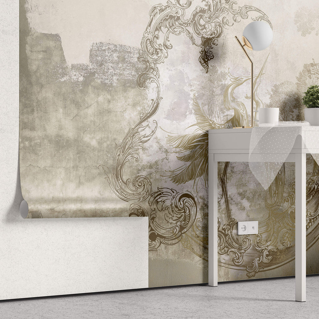Tapet Personalizat Victorian cu egrete in stil vintage in nuante de bej - VINTAGE BEIGE EGRETES