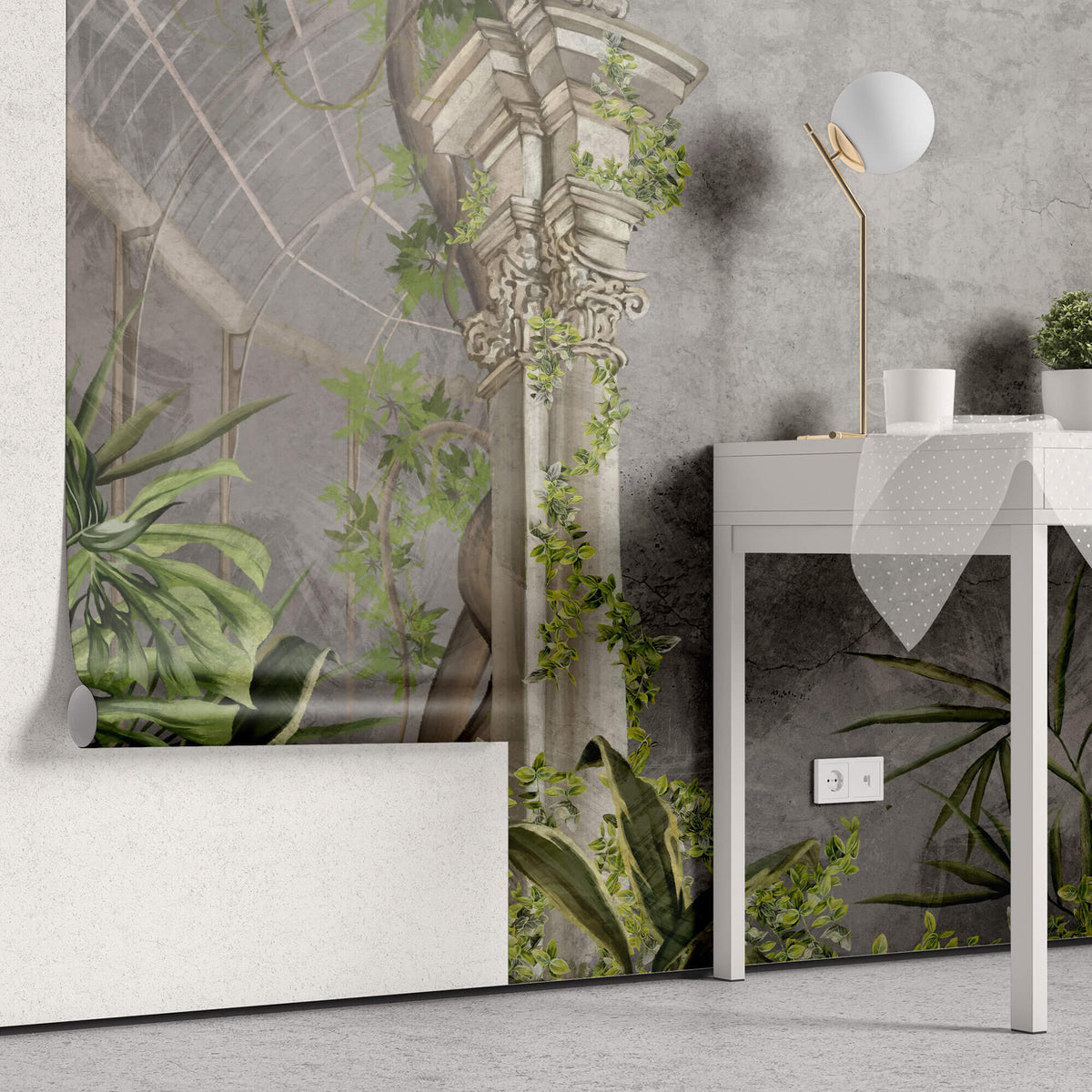 Tapet Personalizat Victorian cu coloane victoriene si jungla tropicala - VICTORIAN JUNGLE COLUMNS