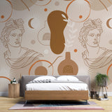 Tapet Personalizat Victorian cu ilustratie cu statueta in stil victorian in nuante de bej si maro - VICTORIAN BOHO SCULPTURE I