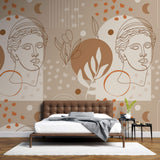 Tapet Personalizat Victorian cu statueta victoriana in stil boho in nuante de bej si maro - VICTORIAN BOHO SCULPTURE III