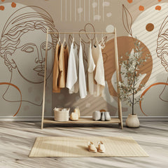 Tapet Personalizat Victorian cu statueta victoriana in stil boho in nuante de bej si maro - VICTORIAN BOHO SCULPTURE III