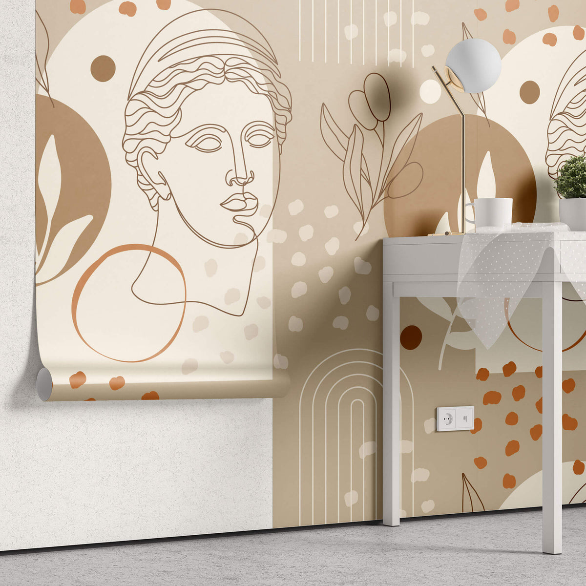 Tapet Personalizat Victorian cu statueta victoriana in stil boho in nuante de bej si maro - VICTORIAN BOHO SCULPTURE III