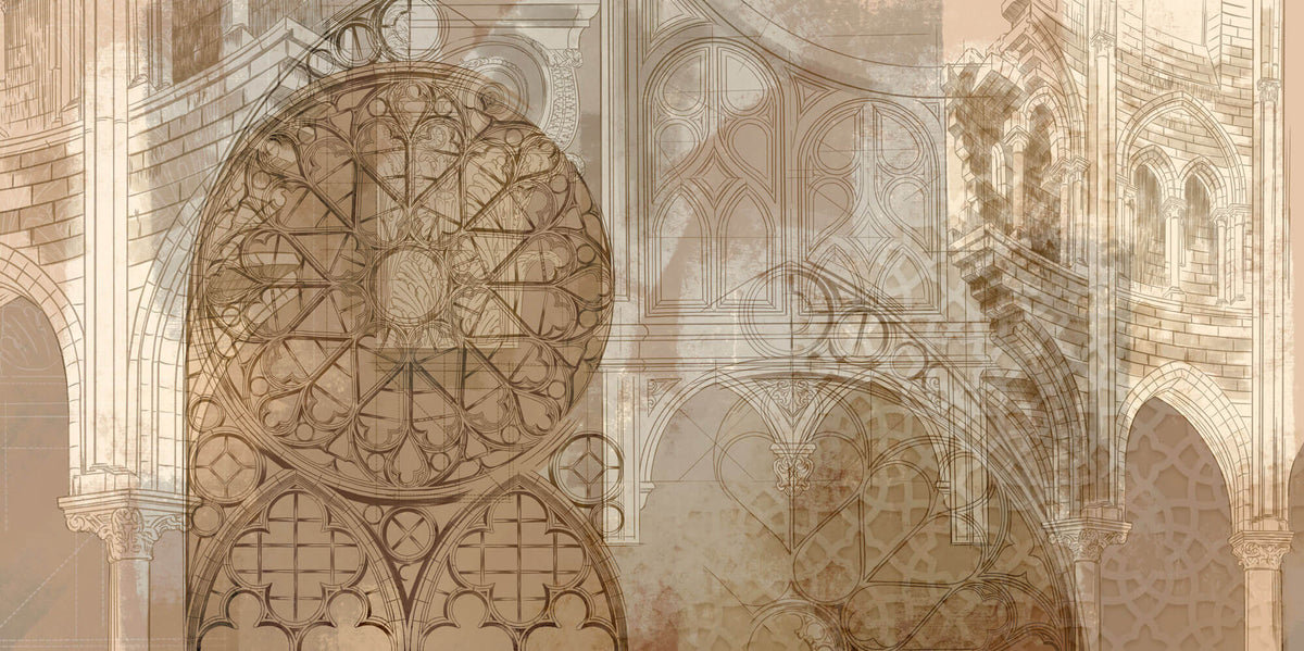 Tapet Personalizat Victorian cu arhitectura gotica - GOTH SKETCH CATHEDRAL