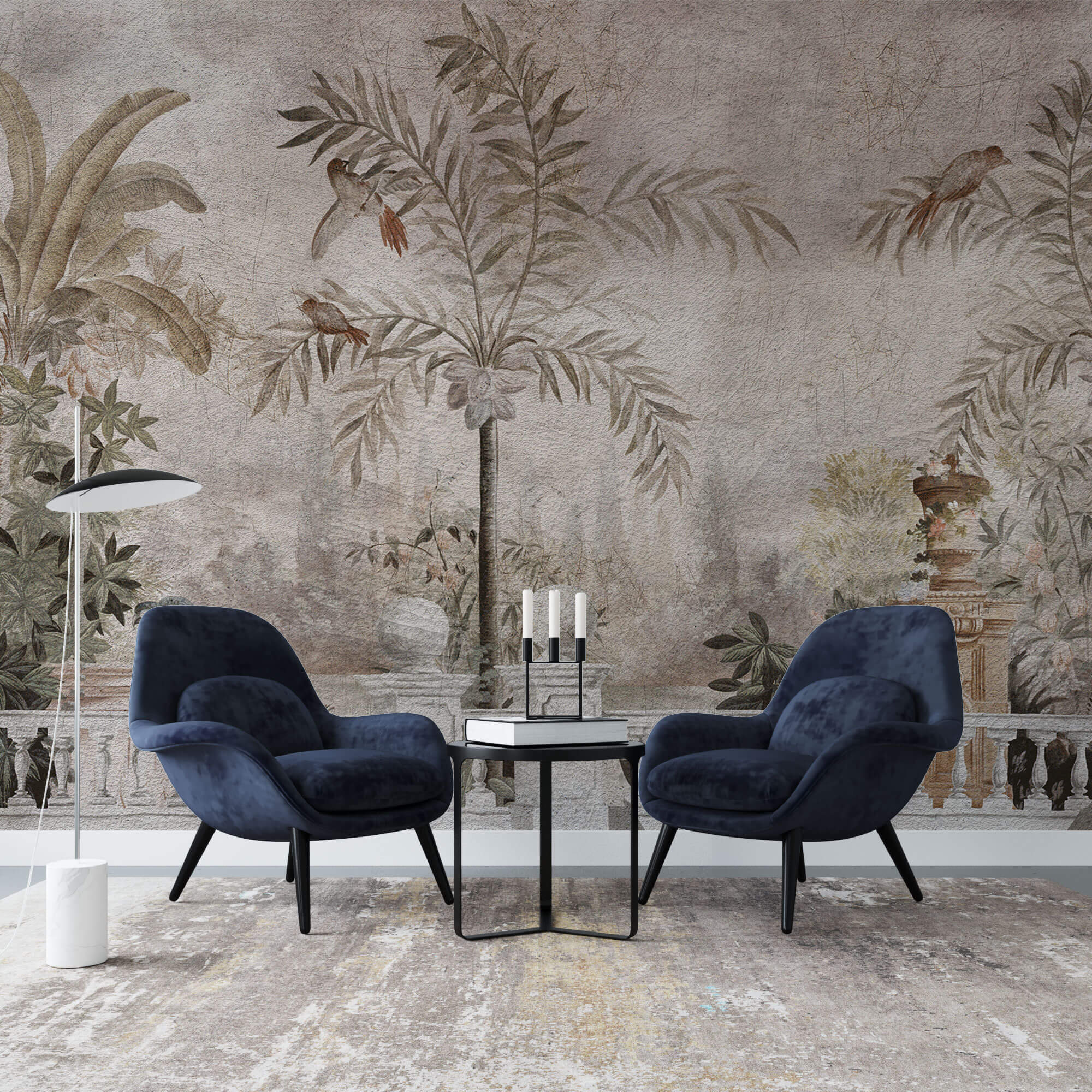 Tapet Personalizat Victorian cu peisaj tropical cu efect de fresca - VICTORIAN TROPICAL FRESCO