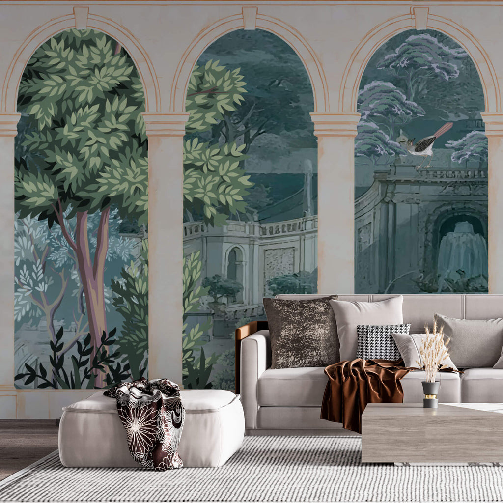 Tapet Personalizat Victorian cu coloane ruine si gradina pe inserat - MIDNIGHT VICTORIAN GARDEN