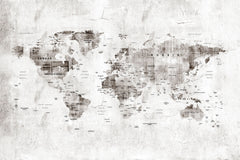 Tapet Personalizat cu harta lumii in stil grunge cu textura de perete cimentat - GRUNGE WORLD'S MAP