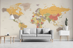Tapet Personalizat cu harta lumii in culori calde - WARM PASTEL MAP