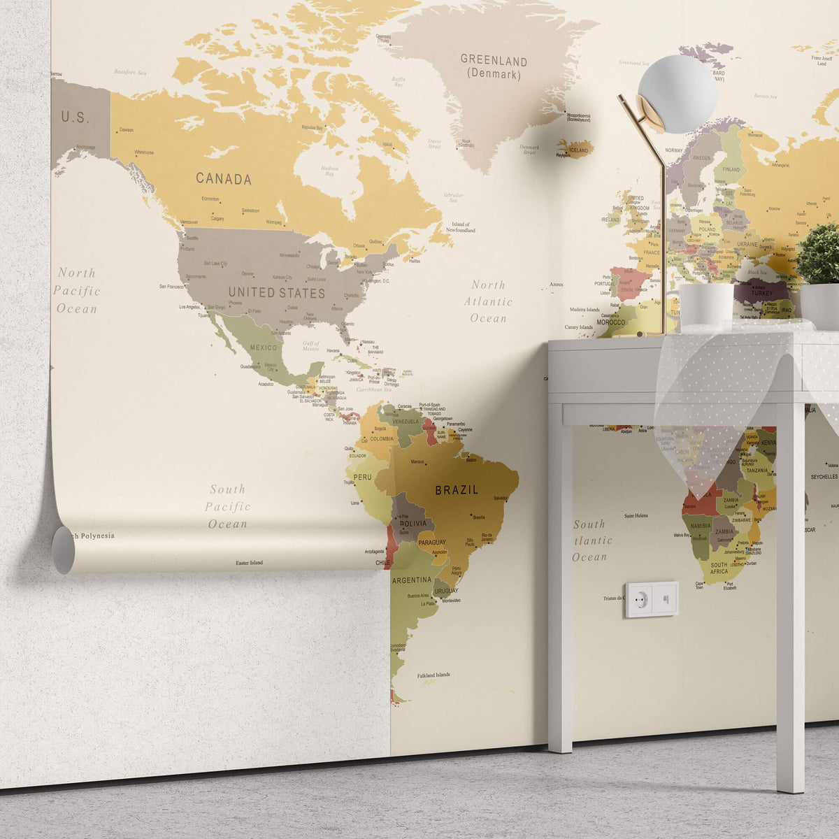 Tapet Personalizat cu harta lumii in culori calde - WARM PASTEL MAP