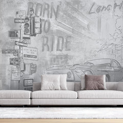 Tapet personalizat indicatoare si masini born to drive