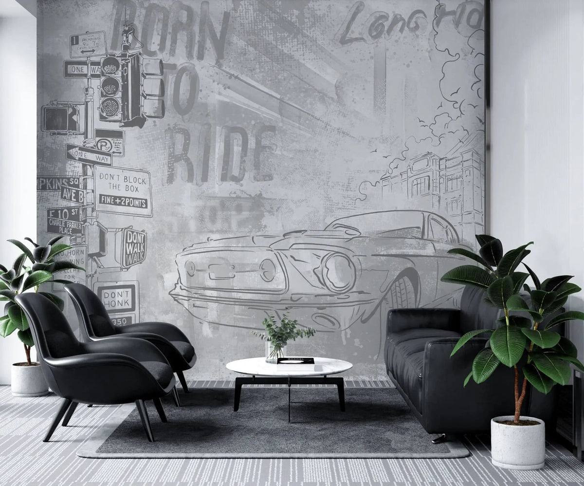 Tapet personalizat indicatoare si masini born to drive