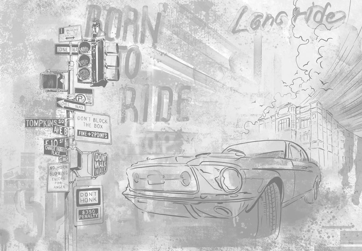 Tapet personalizat indicatoare si masini born to drive
