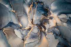 Tapet personalizat marble cu model de marmura in nuante albastre cu insertii de bronz auriu dawn