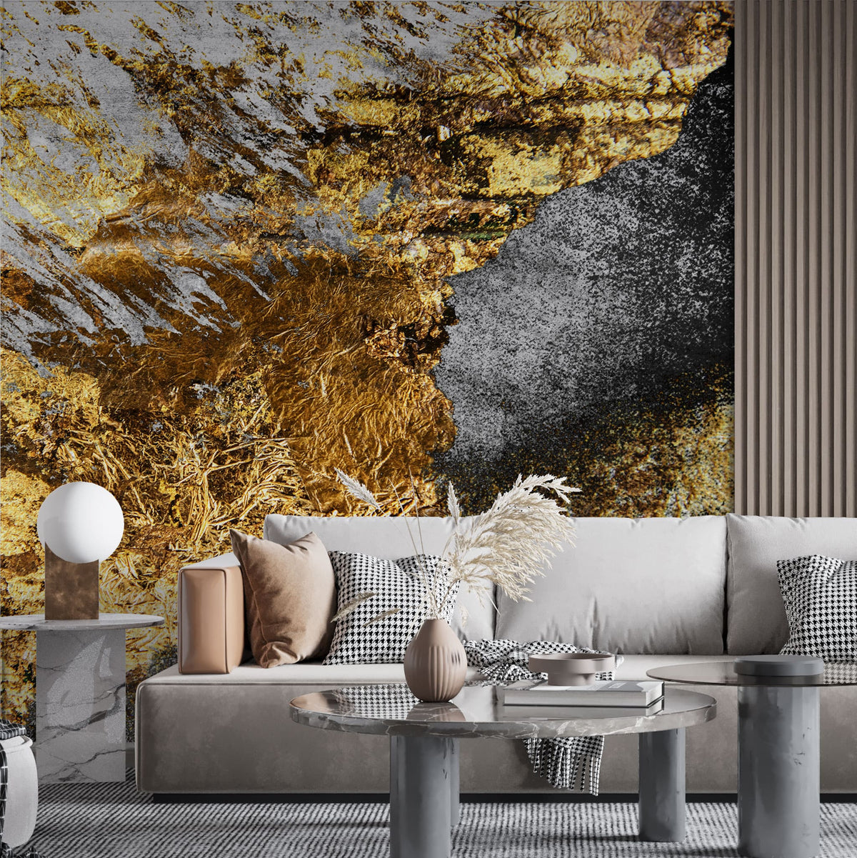 Tapet personalizat marble cu marmura gri cu insertii de foita de aur fire stone