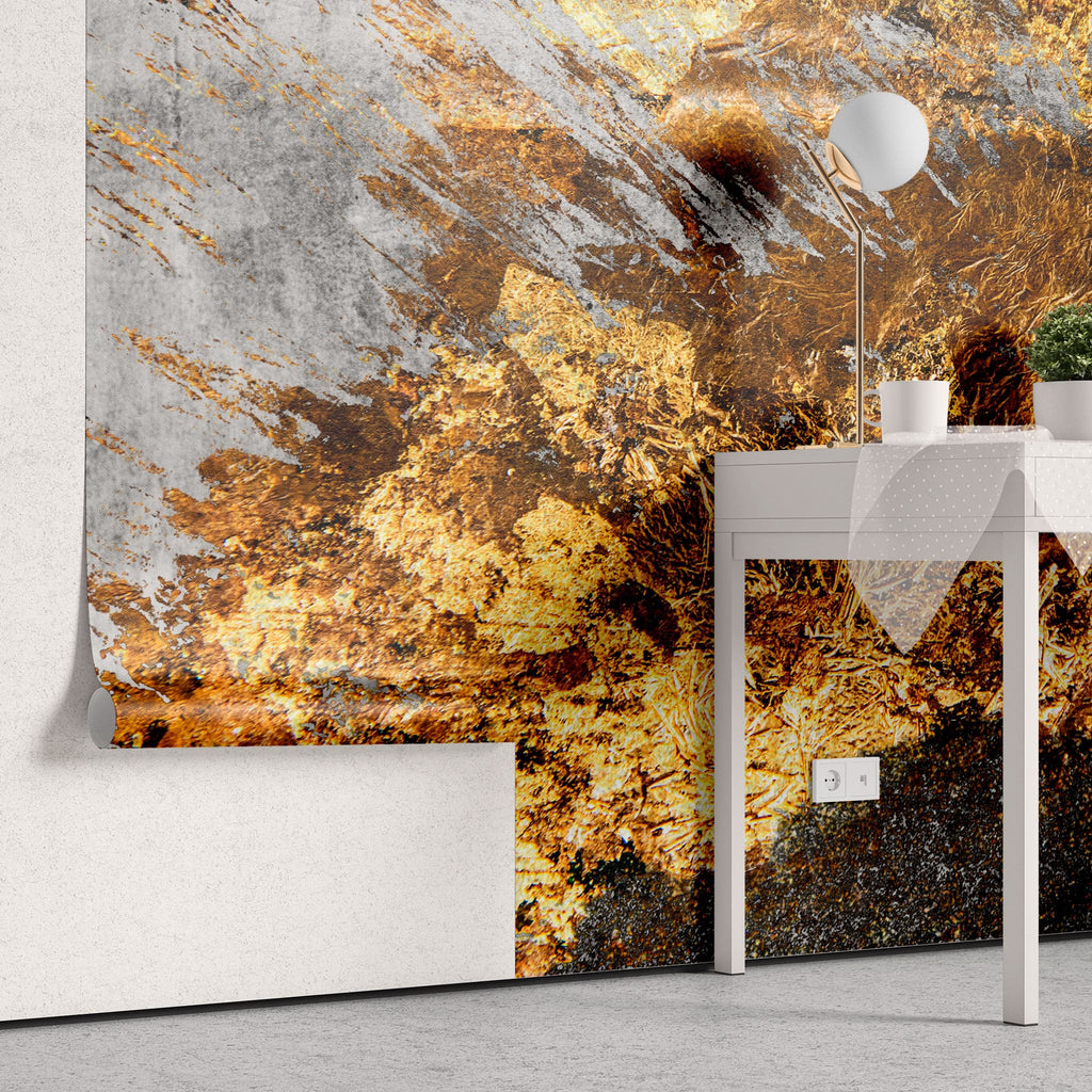 Tapet personalizat marble cu marmura gri cu insertii de foita de aur fire stone