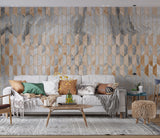 Tapet personalizat marble cu model de marmura alba si roz pudrat in forme geometrice cu contur auriu luxury storm