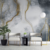 Tapet personalizat marble cu model de marmura alba si gri cu insertii aurii white marble