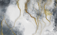 Tapet personalizat marble cu model de marmura alba si gri cu insertii aurii white marble