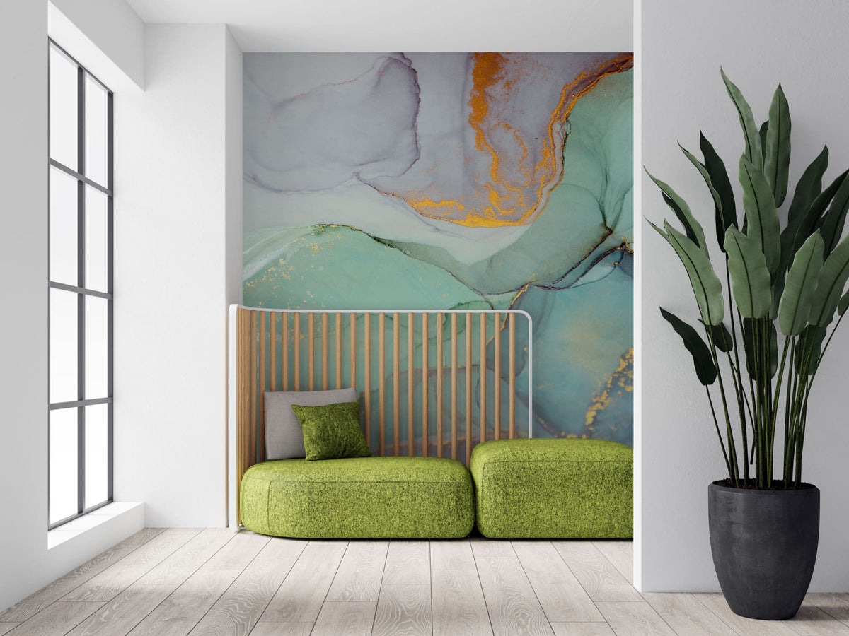 Tapet personalizat marble cu marmura colorata in nuante de albastru si portocaliu sunset marble