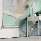 Tapet personalizat marble cu marmura colorata in nuante de albastru si portocaliu sunset marble