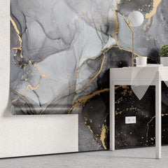 Tapet personalizat marble cu marmura neagra cu accente aurii black gold