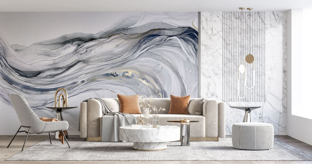 Tapet personalizat marble cu marmura alba si gri in forma de val marble wave