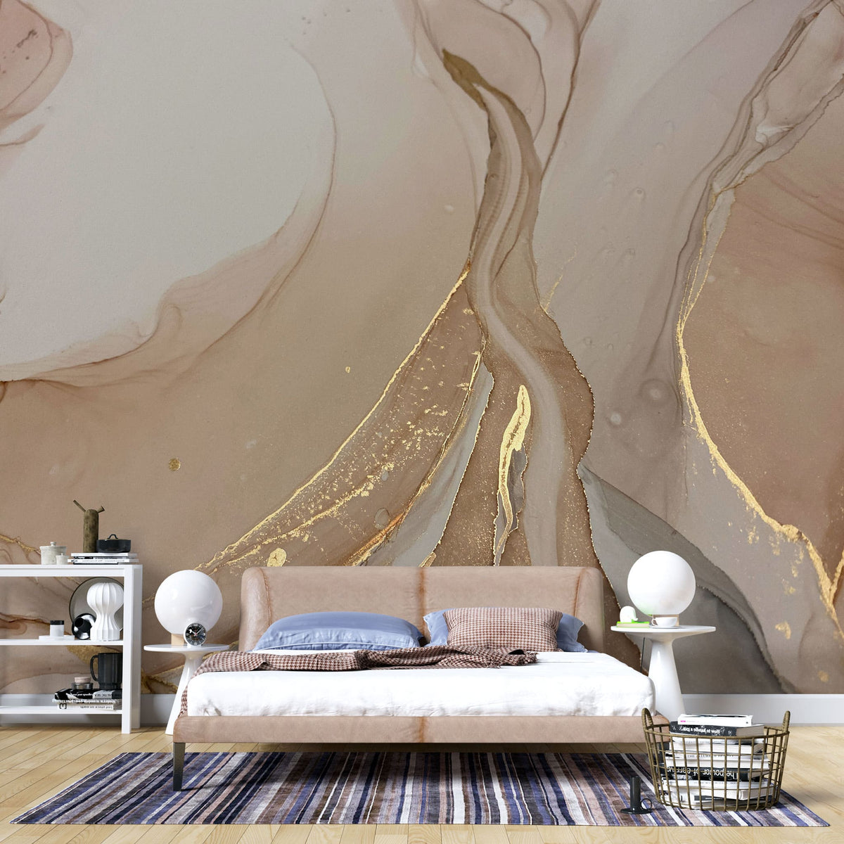 Tapet personalizat marble cu marmura in nuante rose cu accente aurii sahara