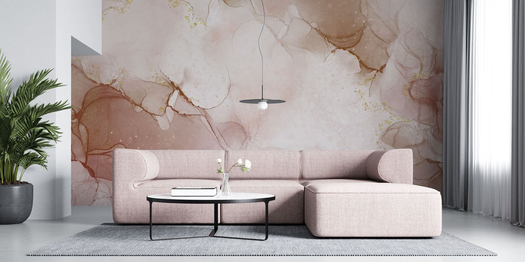 Tapet personalizat marble cu marmura in nuante de roz pudrat powder pink