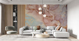 Tapet personalizat marble cu marmura in nuante de roz pudrat si albastru deschis blissful